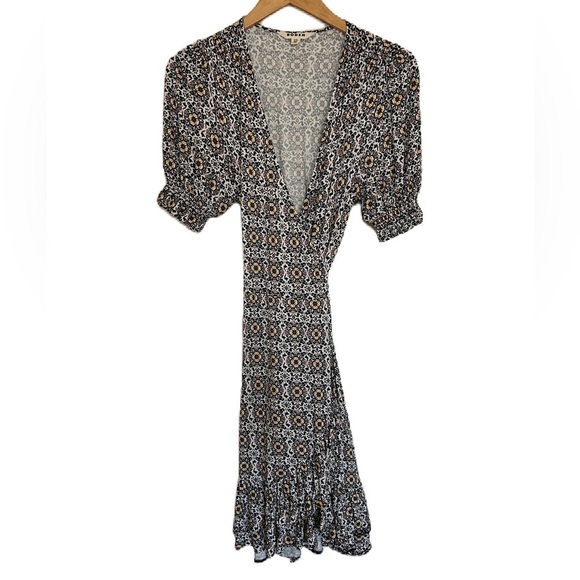 Boden Dress Women's Black Opulent Pome Ruffle Wrap Jersey Mini 4R - Picture 3 of 13